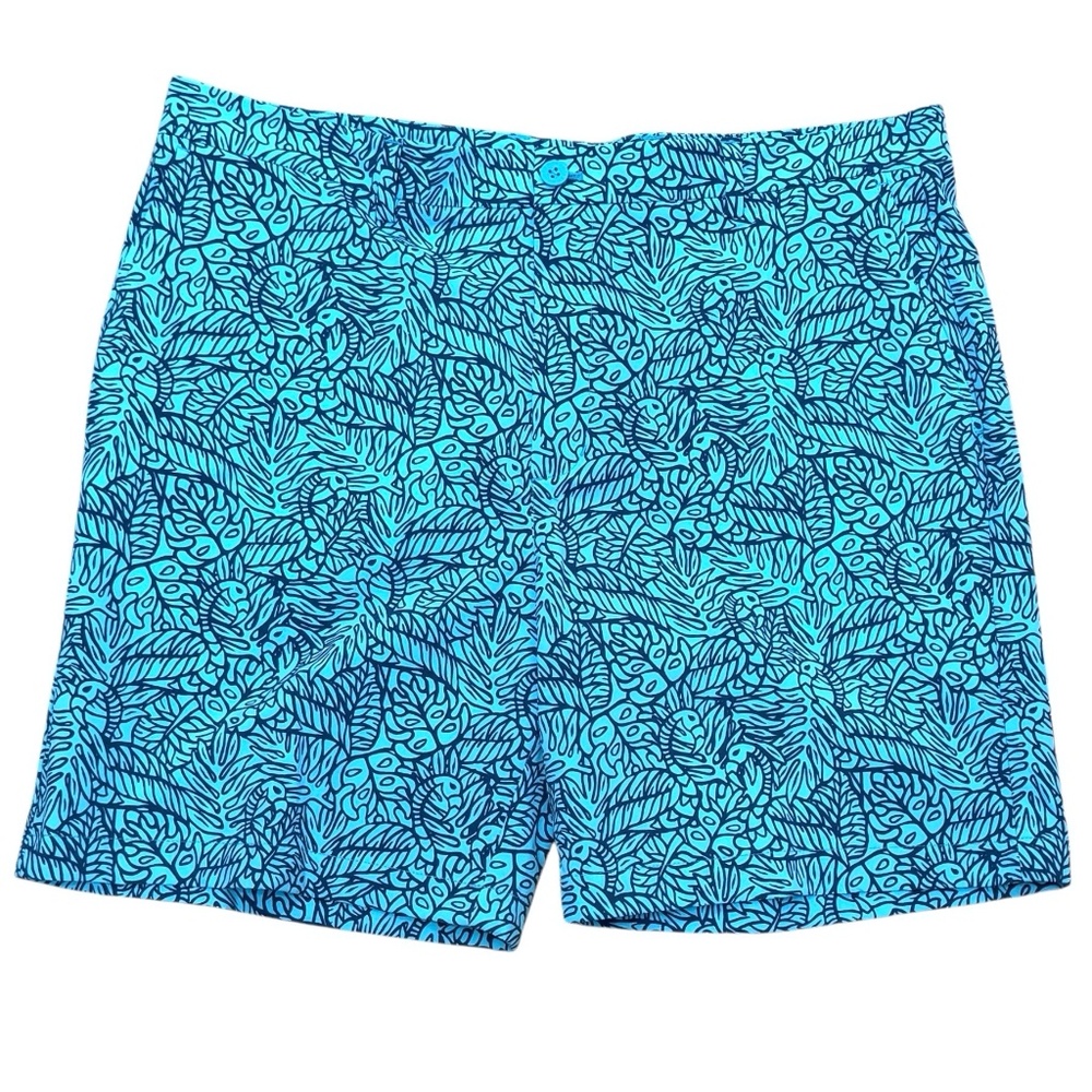 VINEYARD VINES TEAL BLUE PERFORMANCE BREAKER SHORTS W/FLAMINGO & LEAF PRINT